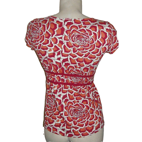 ANN TAYLOR Top Sz XS Wine Peach Floral Rose Scoop Neck SS Shirt Y2K Whimsigoth - Picture 3 of 4